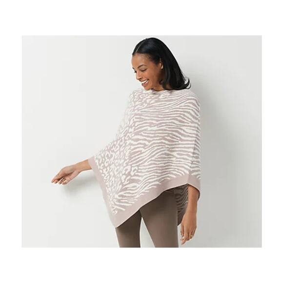 Barefoot Dreams Cozychic Ultra lite plus size poncho leopard gray white new - Picture 2 of 7